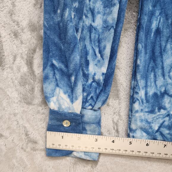 Vintage 70s Tucci Top Womens 7/8 Blue White Corduroy Dagger Collar Long Sleeves - Picture 12 of 13